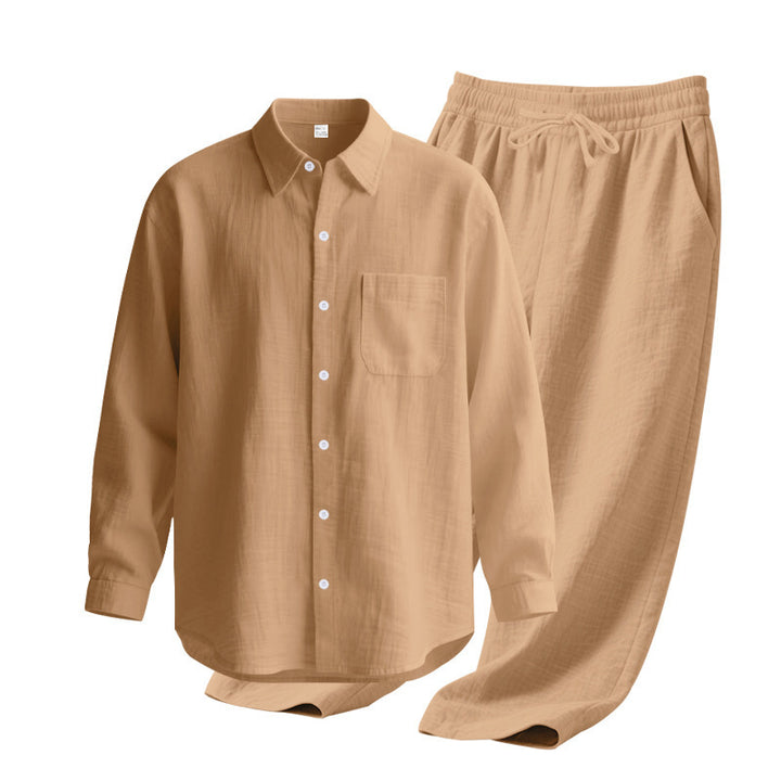 Men's light house suit made of cotton gauze with kent collar shirt, breast pocket and drawstring pants Mune Fashion