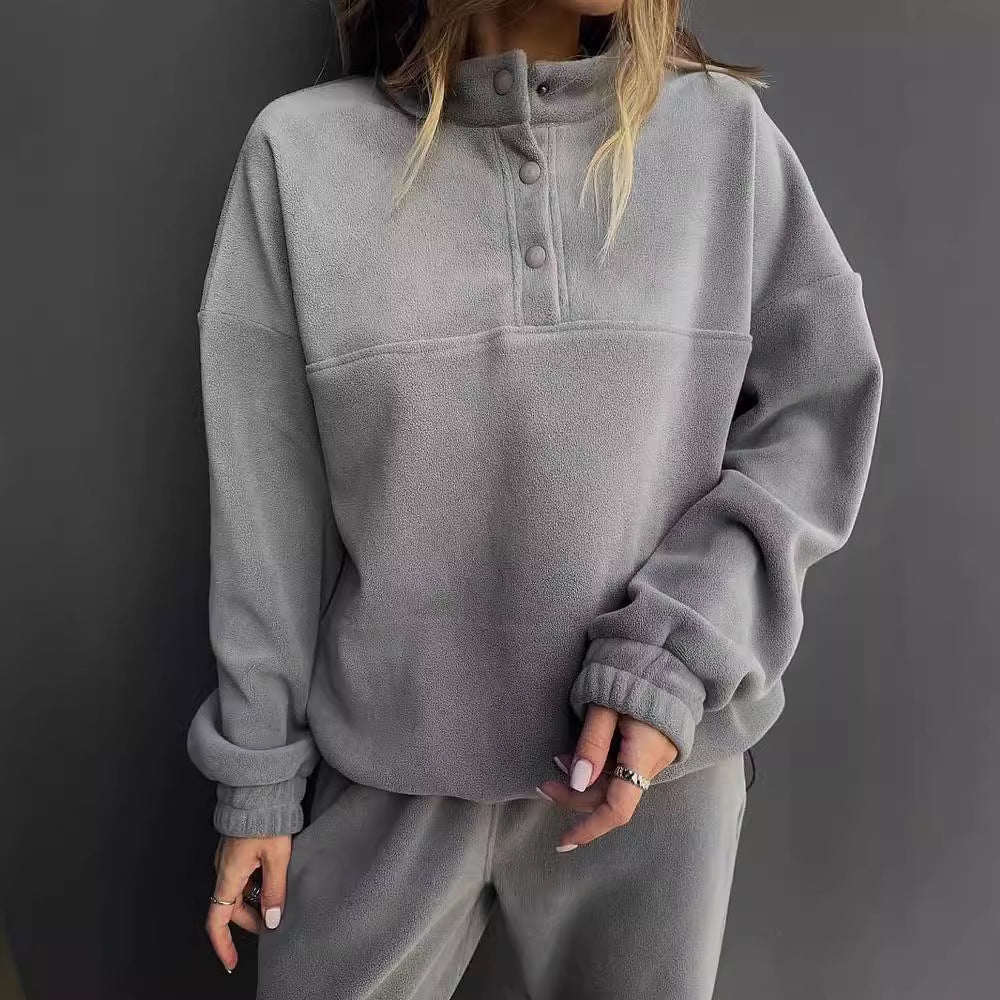 Women's Oversized Fleece Set with Henley Collar and Soft Jogging Pants Mune Fashion