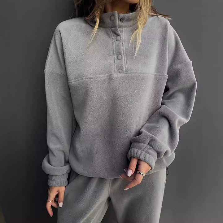 Women's Oversized Fleece Set with Henley Collar and Soft Jogging Pants Mune Fashion