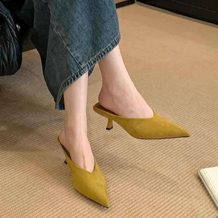 Women's pointed slip-on mules with sculpted kitten heel Mune Fashion