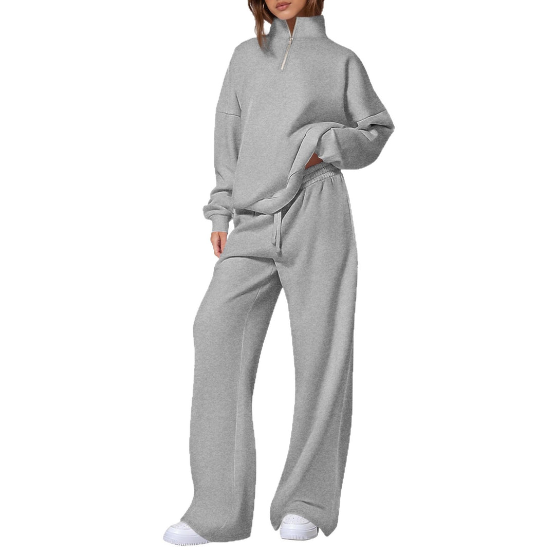 Women's oversized tracksuit with stand-up collar, half zipper and wide leg Mune Fashion