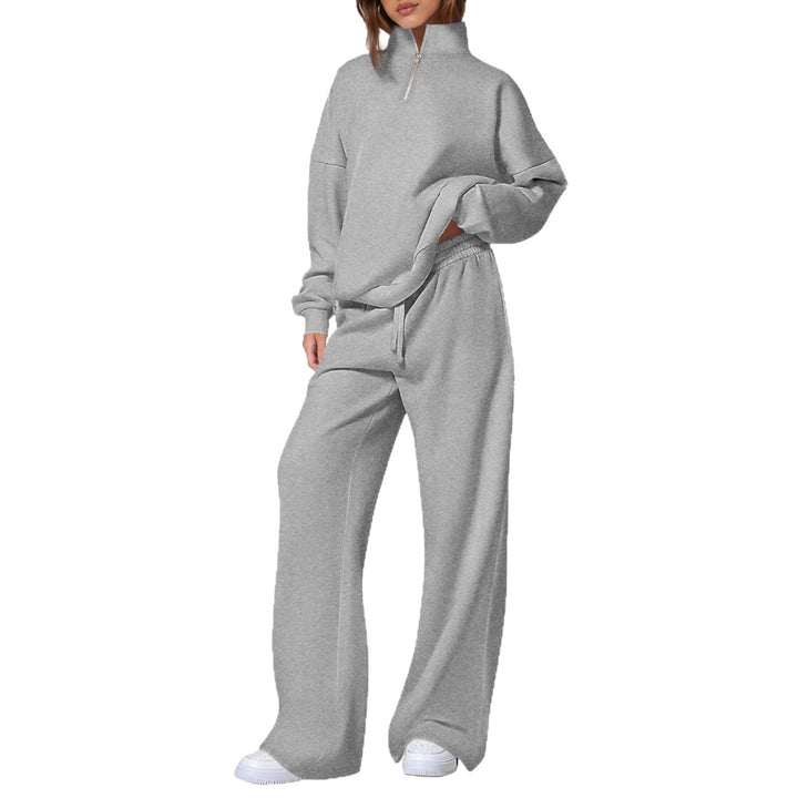 Women's oversized tracksuit with stand-up collar, half zipper and wide leg Mune Fashion