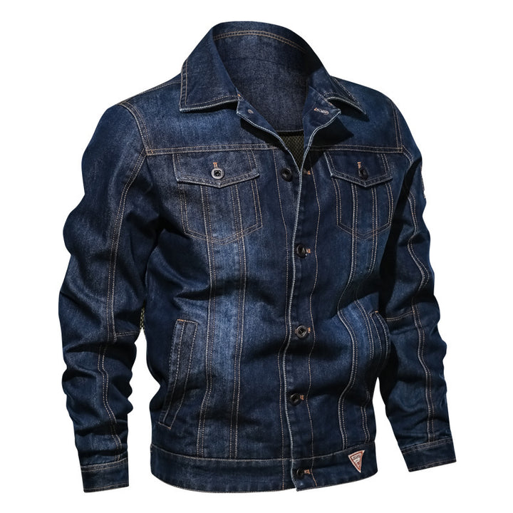 Men's denim trucker jacket made from cotton mix with contrasting seams and chest flap pockets Mune Fashion