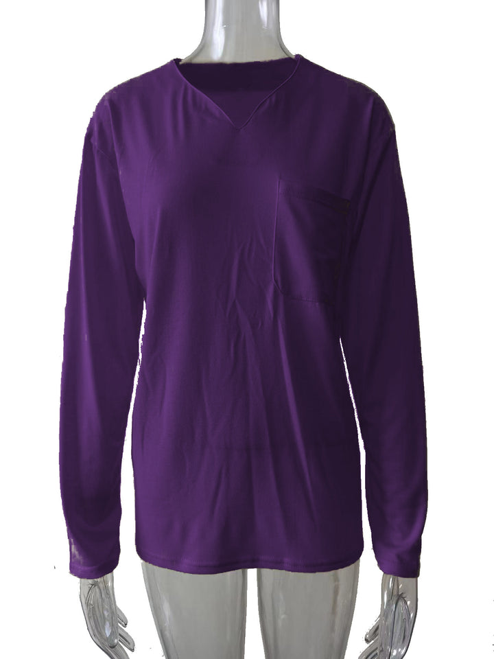 Women nan legeres Long-sleeve shirt with V-notch neckline, chest pocket, and relaxed oversized fit Mune Fashion