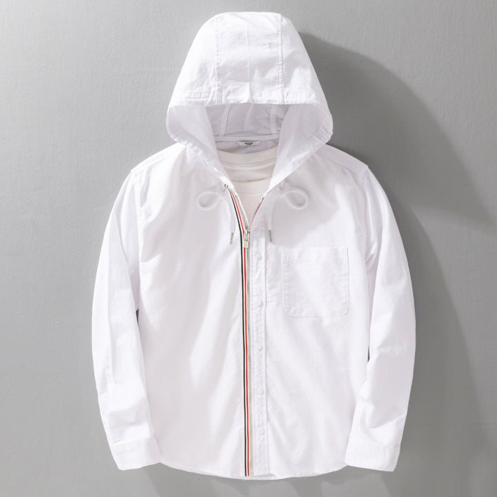 Men's Lightweight Hooded Shirt made of Cotton Blend with Long Zipper Placket and Chest Pocket Mune Fashion