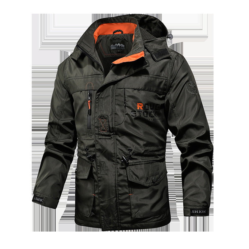 Men's Utility Field Parka with Hood, Multifunctional Pockets and Waist Drawstring Mune Fashion