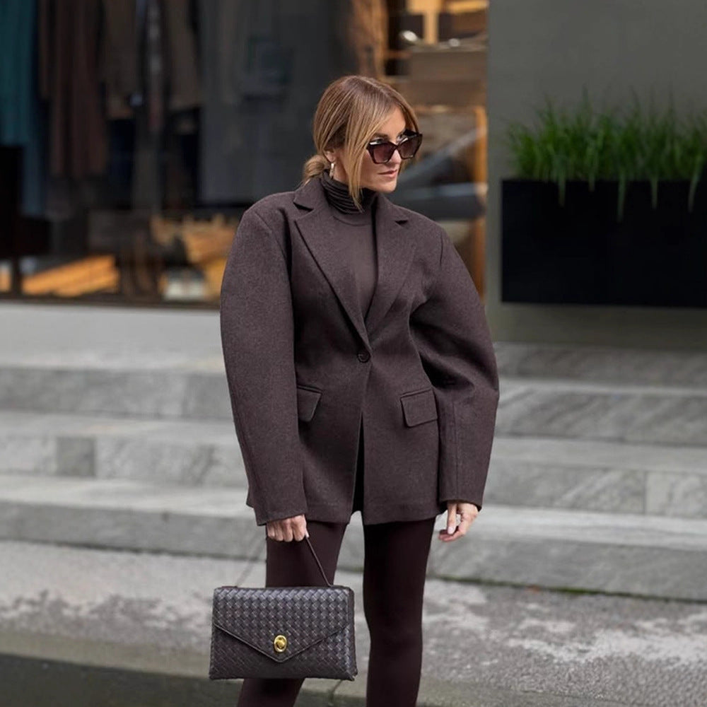 Women's Oversized Structured Blazer with Emphasized Shoulder Area and Voluminous Sleeves Mune Fashion