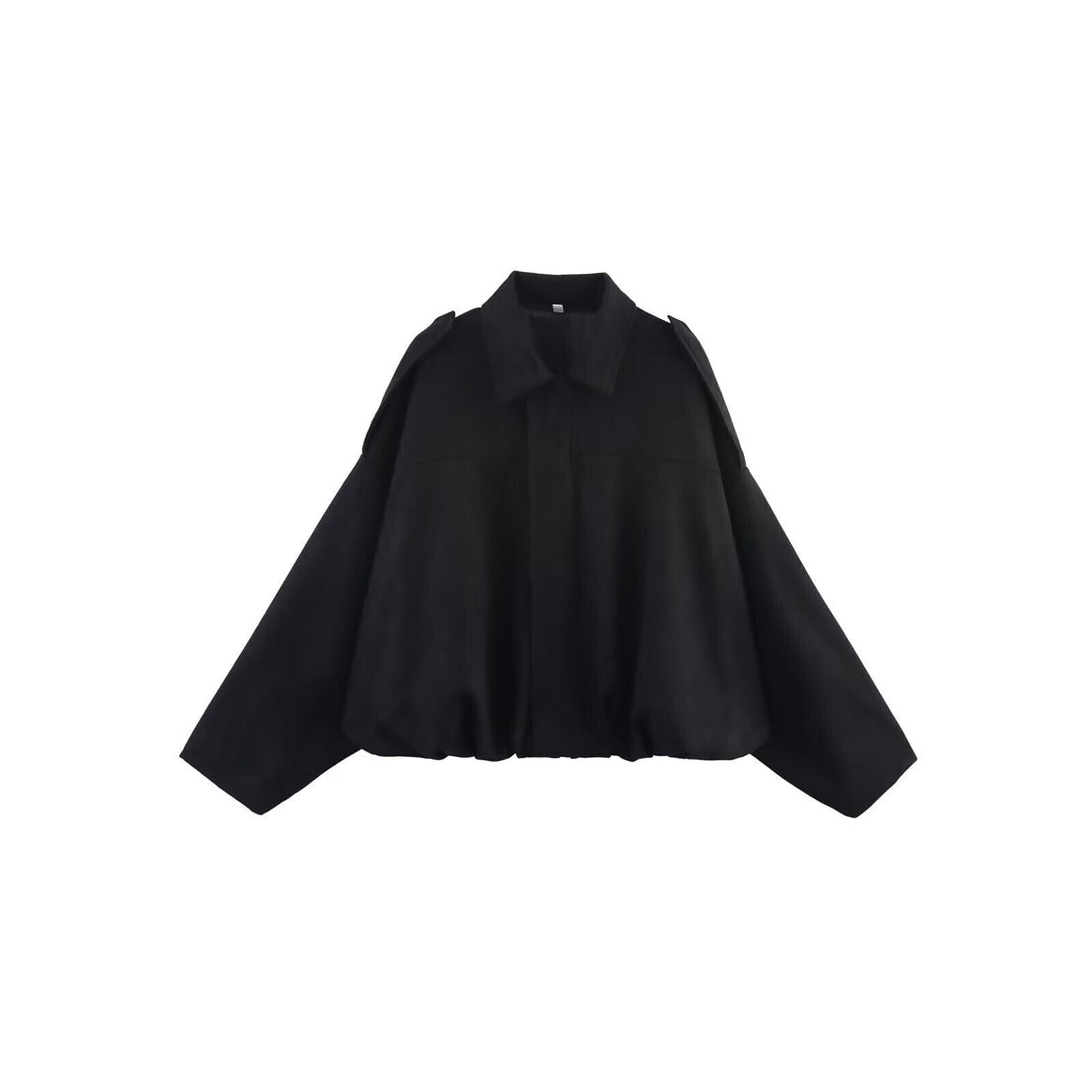 Women's Oversize Cropped Velour Blouson with Drawstring Hem and Shoulder Epaulettes Mune Fashion