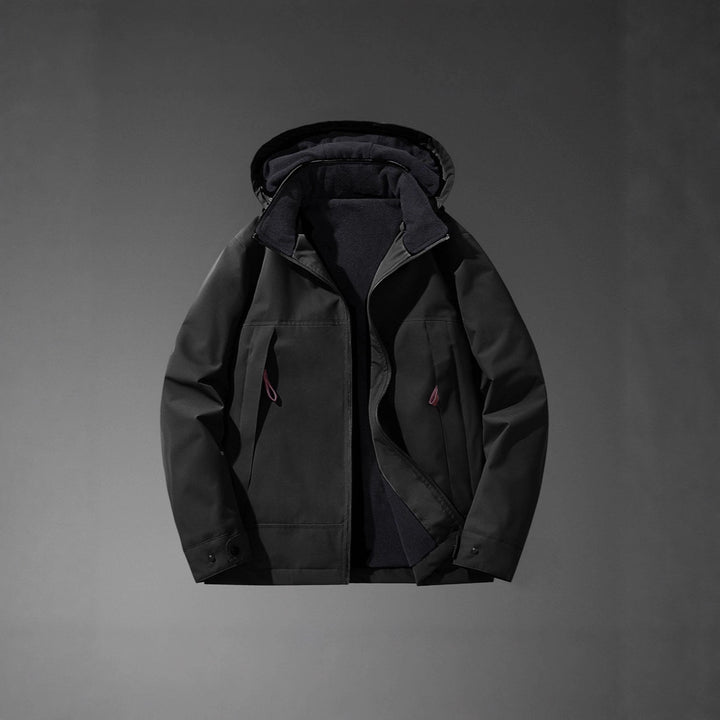 Men Water-Repellent Multi-Pocket Jacket with Hood and Fleece Lining Mune Fashion