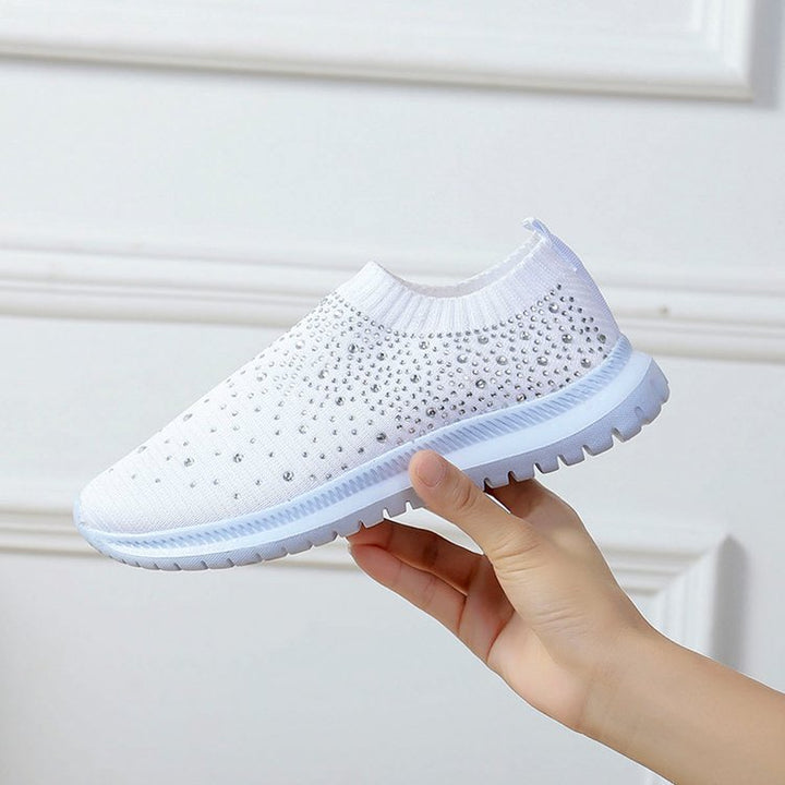 Women's Elastic Sock Sneaker with Rhinestone Studs, Breathable Knit Shaft and Cushioning Comfort Sole Mune Fashion