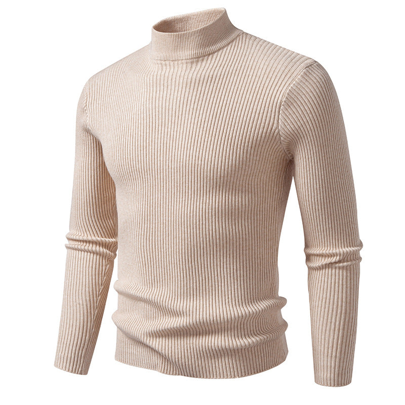 Men's ribbed mock neck pullover narrow fit thermal fine knit Mune Fashion