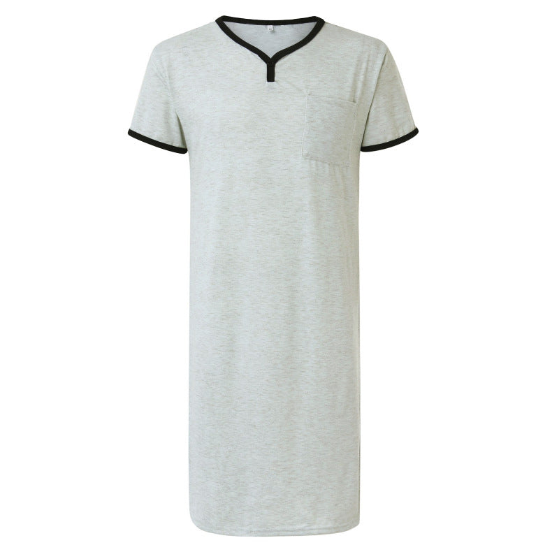 Men's long cotton sleep shirt with Henley collar Mune Fashion