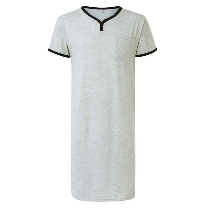 Men's long cotton sleep shirt with Henley collar Mune Fashion
