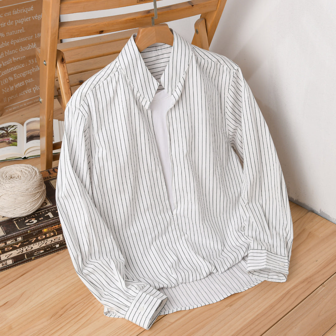 Men Striped Oversized Shirt with Kent Collar and Concealed Button Placket Mune Fashion