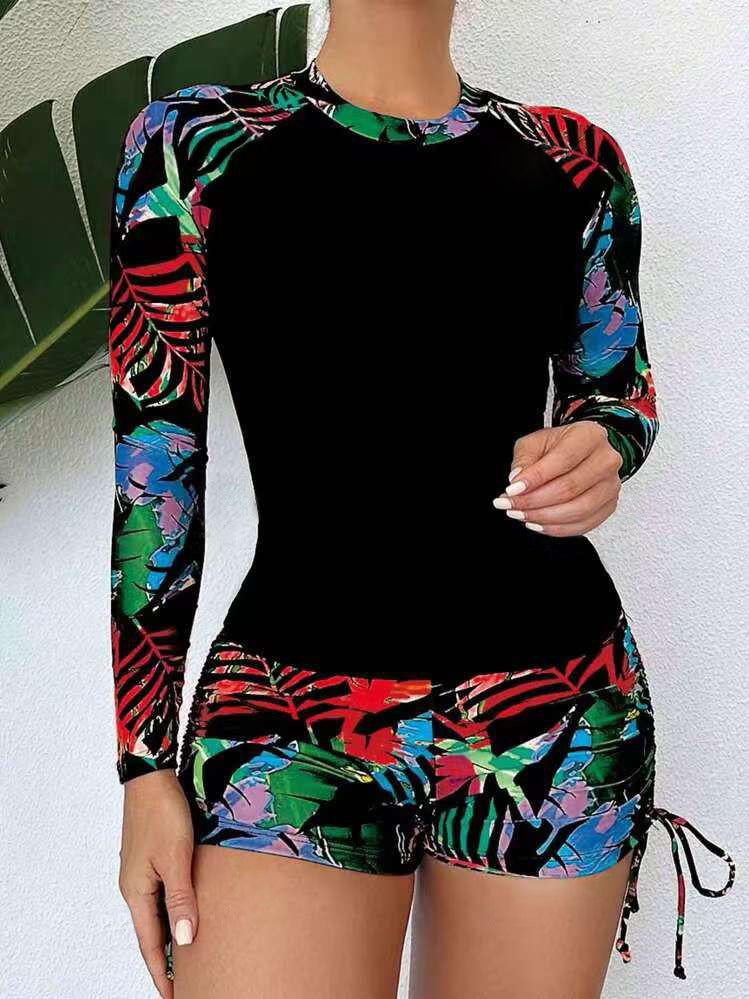 Women’s Sport Rashguard with Short Pants and Colorful Pattern Mune Fashion