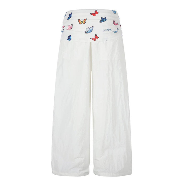 Women's Wide Palazzo Lounge Pants with Pleated Butterfly Waistband and Drawstring