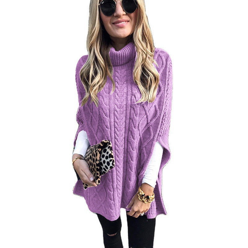 Ladies nan kastiger knit poncho with high turtleneck, cable structure and side slits Mune Fashion