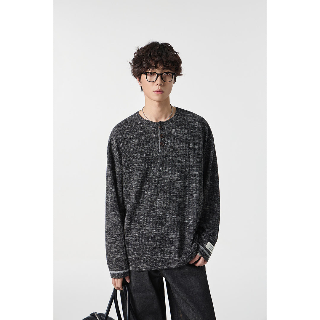 Unisex Thermal Waffle Knit Henley Shirt with Button Placket and Ribbed Texture Mune Fashion