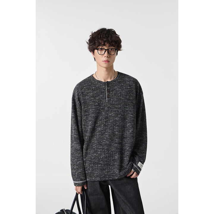 Unisex Thermal Waffle Knit Henley Shirt with Button Placket and Ribbed Texture Mune Fashion