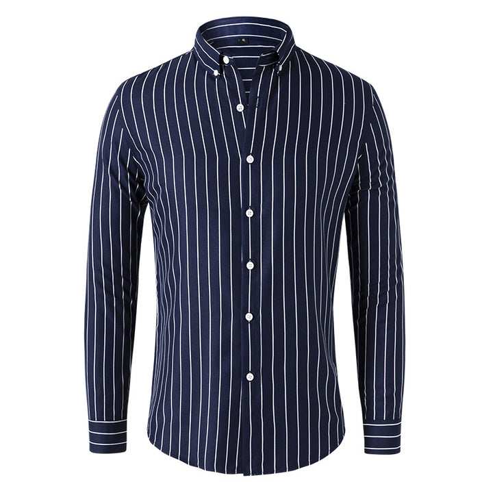 Men Striped Slim-Fit Shirt with Button-Down Collar and Tailored Silhouette Mune Fashion