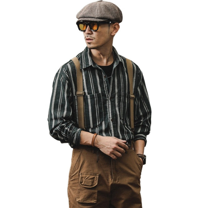 Men Striped Overshirt-Shirt made of Cotton-Linen with Chest Pockets Mune Fashion