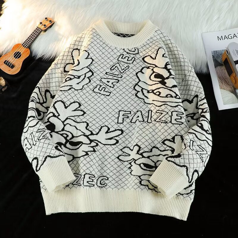 Unisex Oversized Jacquard Knit Sweater with all-over motif and ribbed cuffs Mune Fashion