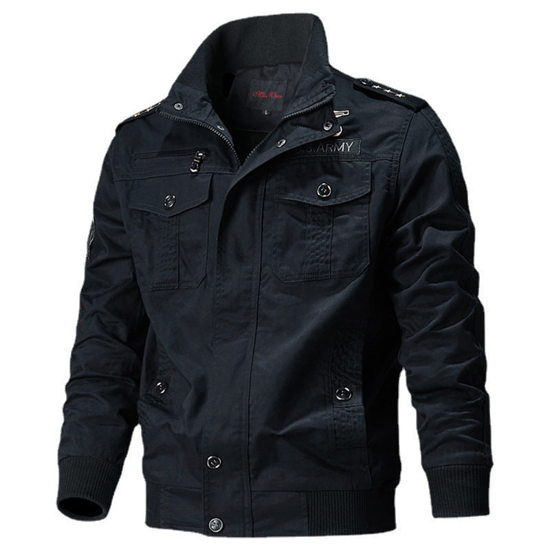 Men's Canvas Pilot Jacket with Shoulder Piping, Zipper Placket and Utility Flap Pockets Mune Fashion