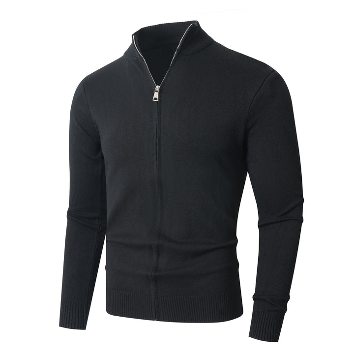 Men's Slim Fit Fine Knit Cardigan with Double Zipper and Stand Collar Mune Fashion