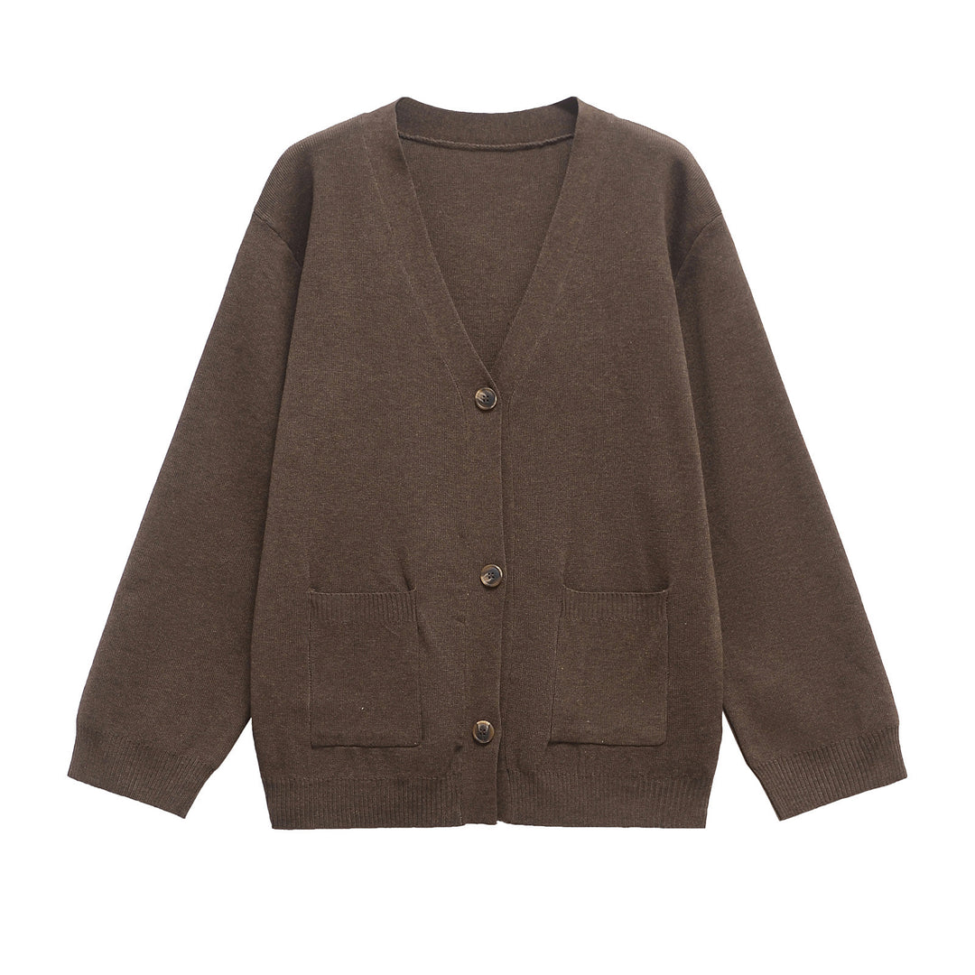 Ladies 200+ Oversize Fine Knit Cardigan with V-Neck, Wooden Buttons and Patch Pockets Mune Fashion