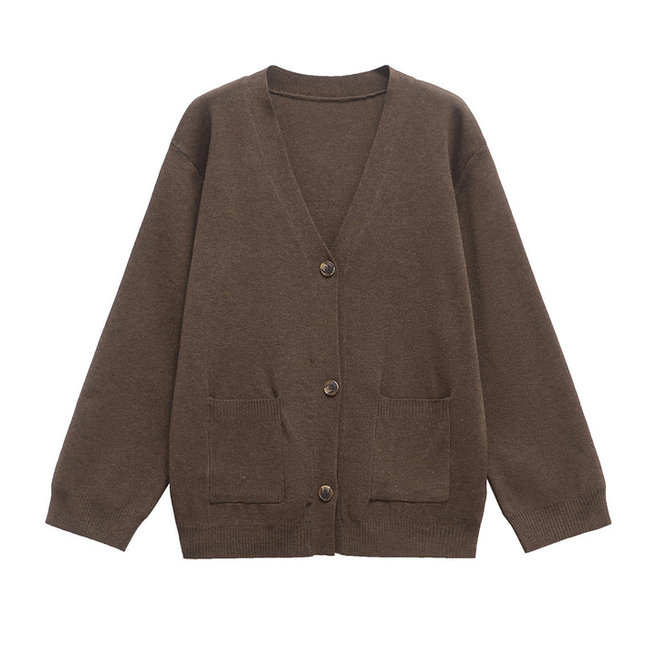 Ladies 200+ Oversize Fine Knit Cardigan with V-Neck, Wooden Buttons and Patch Pockets Mune Fashion