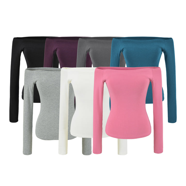 Women Fitted Off-Shoulder Long Sleeve made of Stretch Jersey Mune Fashion