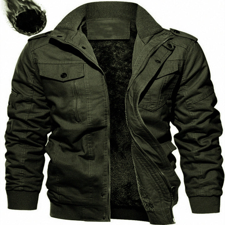 Men's Insulated Canvas Field Jacket with Teddy Lining and Shoulder Flaps Mune Fashion