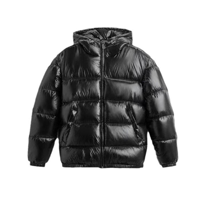 Women's Quilted Padded Hooded Jacket with High-Gloss Surface, Two-Way Zipper and Kangaroo Pockets Mune Fashion