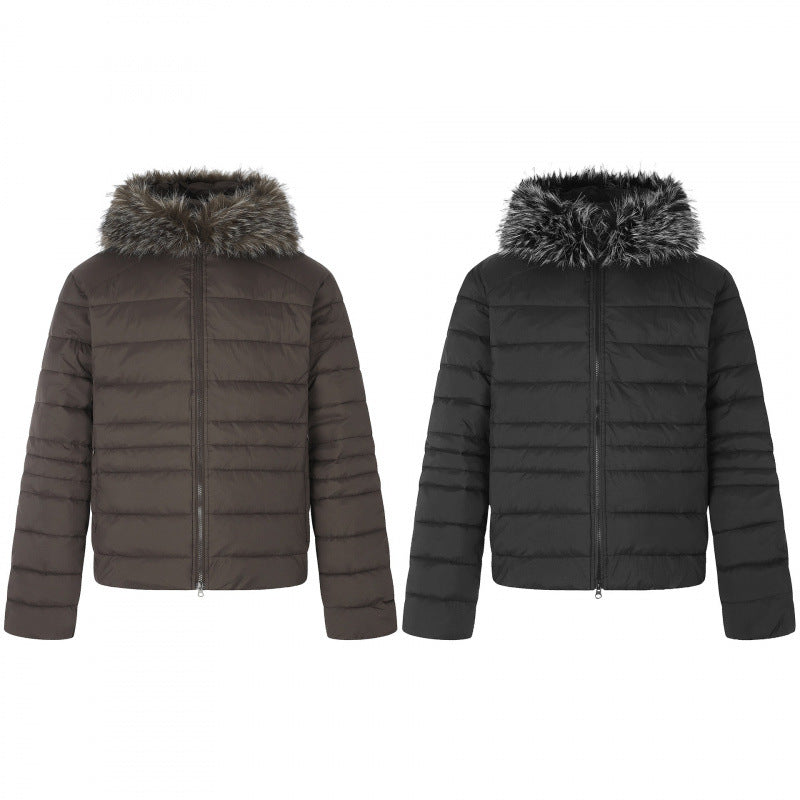 Women's short quilted hooded jacket with removable faux fur collar and thermal padding Mune Fashion