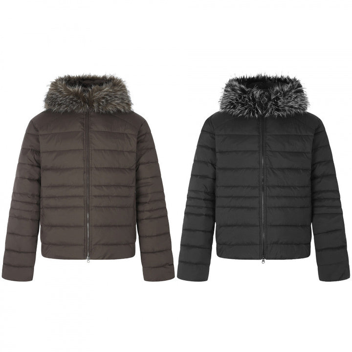 Women's short quilted hooded jacket with removable faux fur collar and thermal padding Mune Fashion