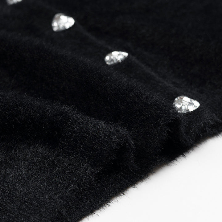 Women Fluffy Cropped Cardigan with Round Neck and Decorative Button Placket Mune Fashion