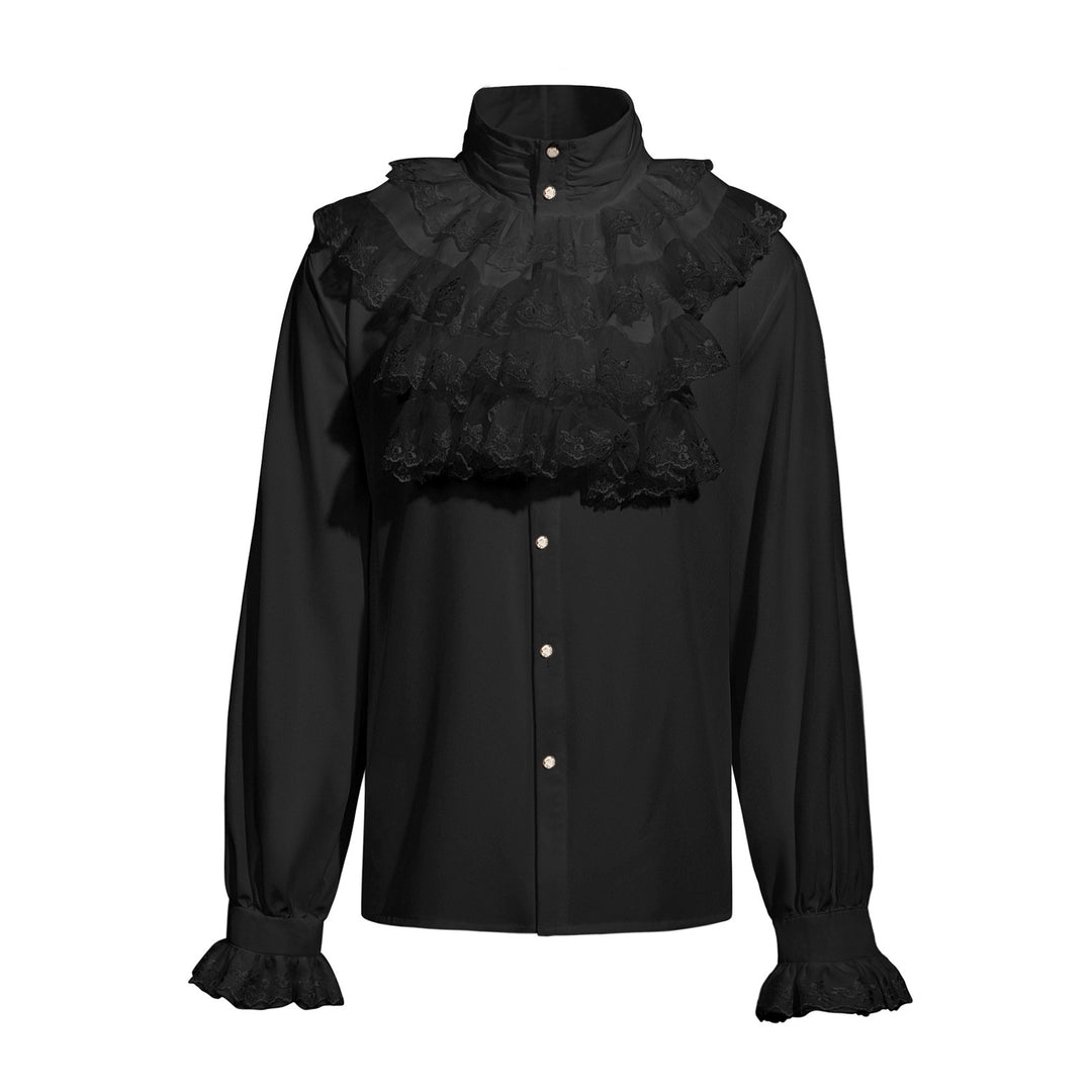 Ladies' romantic Victorian ruffled blouse with stand collar and lace cuffs Mune Fashion