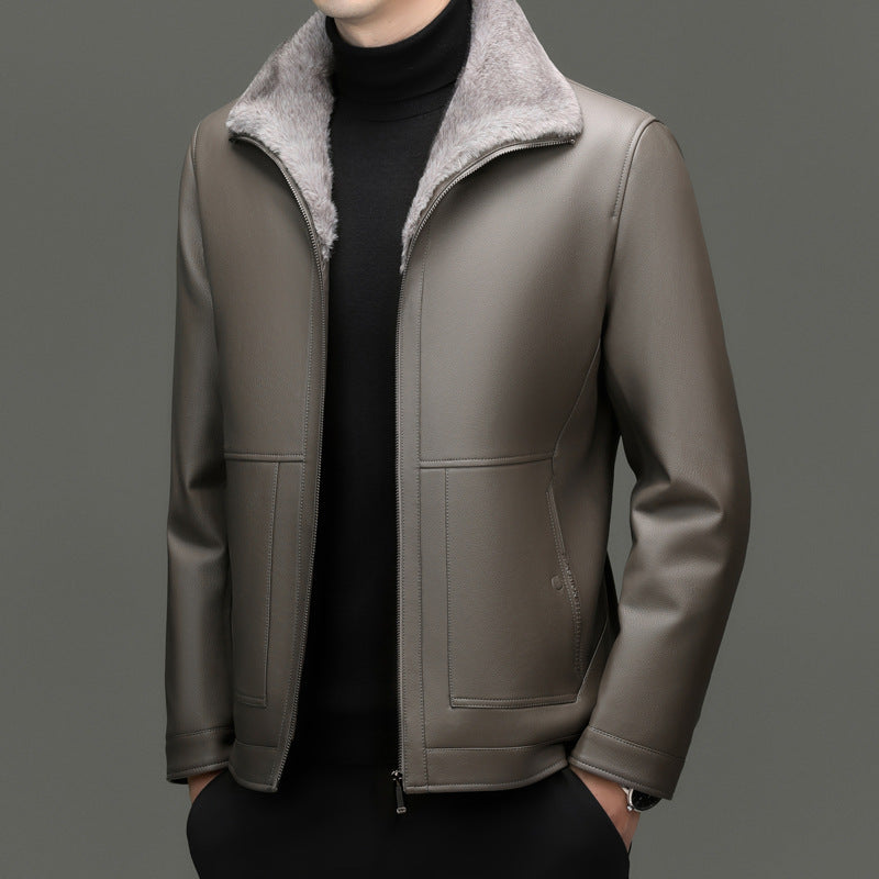 Men's faux leather jacket with teddy fur collar and warming thermal lining Mune Fashion