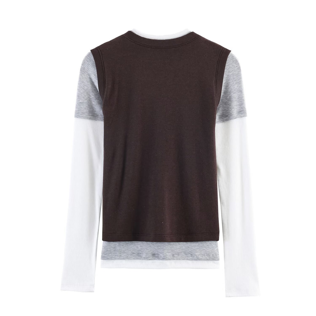 Women's Layered Look Long Sleeve with Integrated Short Sleeve Overlay Mune Fashion