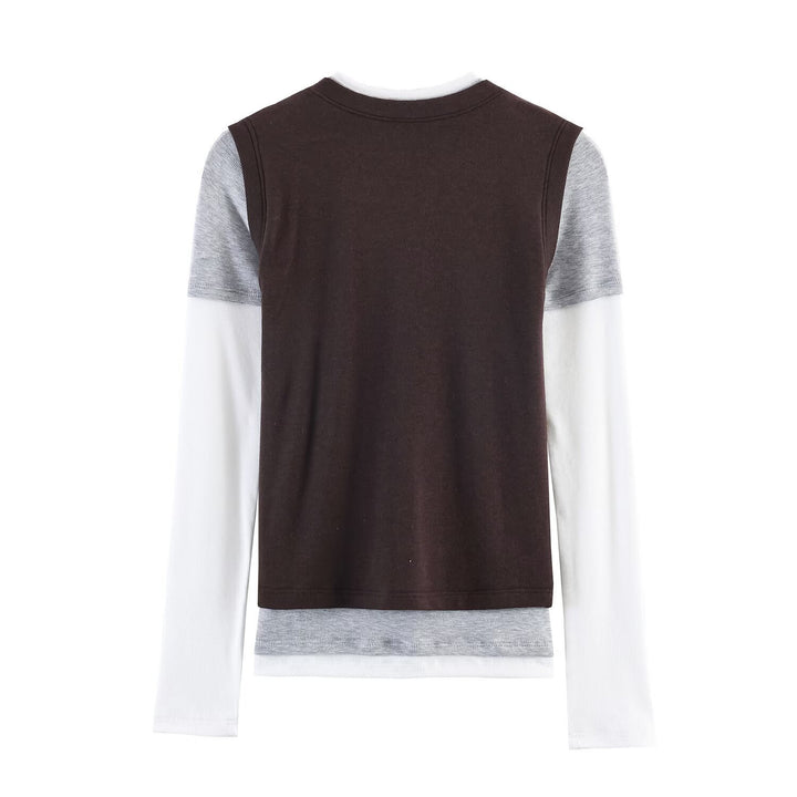 Women's Layered Look Long Sleeve with Integrated Short Sleeve Overlay Mune Fashion