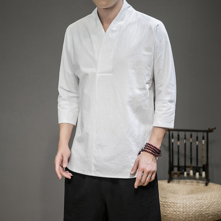 Men's modern cut kimono shirt jacket with V-neck and 3/4 sleeves Mune Fashion