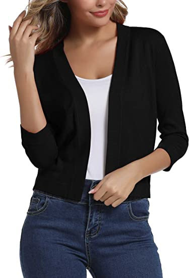 Women’s open short cardigan with three-quarter sleeves and elastic hem Mune Fashion