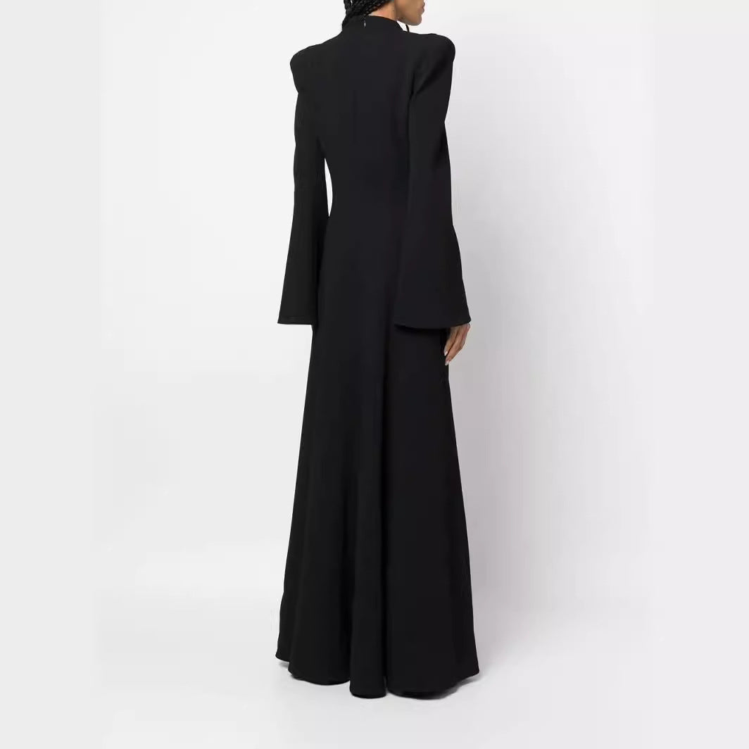 Women's maxi dress in blazer style with pronounced shoulder pads, tailored silhouette and high leg slit Mune Fashion