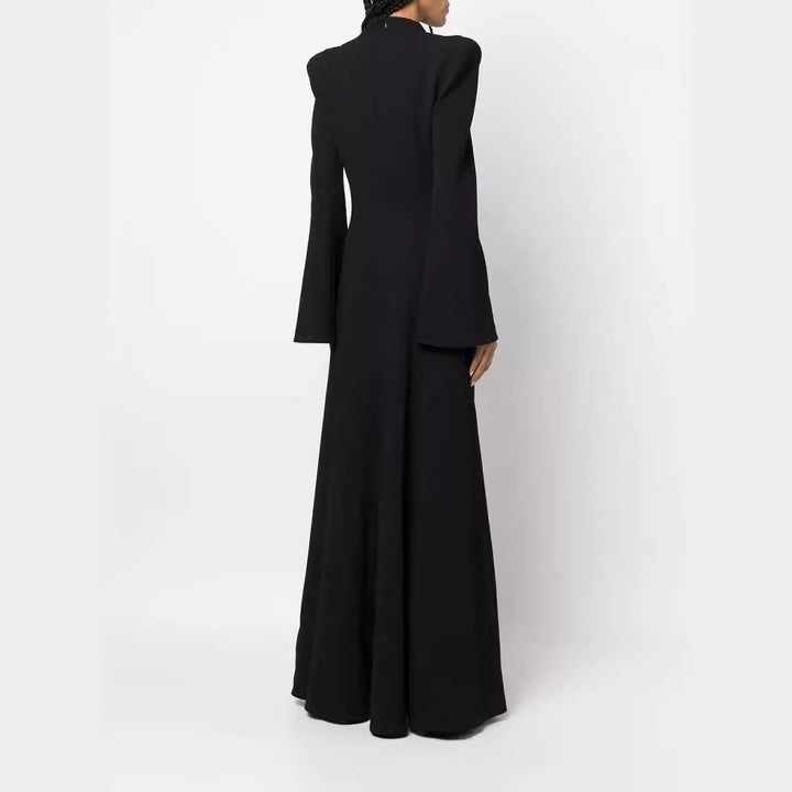 Women's maxi dress in blazer style with pronounced shoulder pads, tailored silhouette and high leg slit Mune Fashion