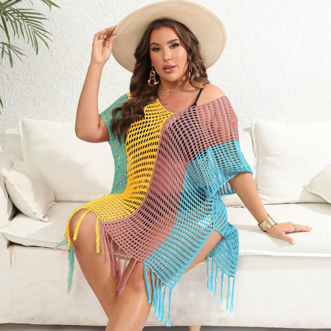 Ladies airy net beach cover-up with fringes Mune Fashion