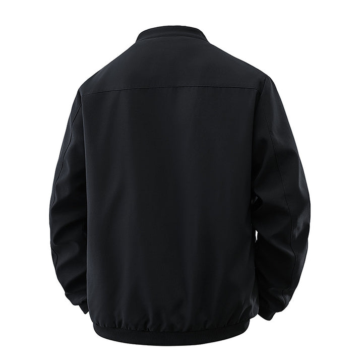 Men's Clean-Cut Stand Collar Bomber Jacket made of windproof material with snap button placket Mune Fashion