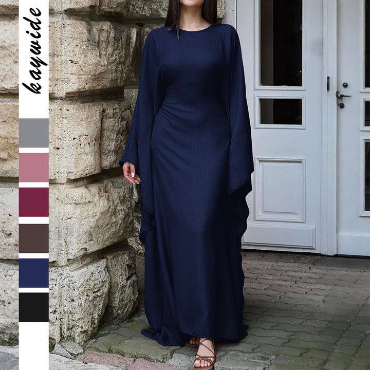Women's flowing max dress with wide draped sleeves made of viscose blend Mune Fashion