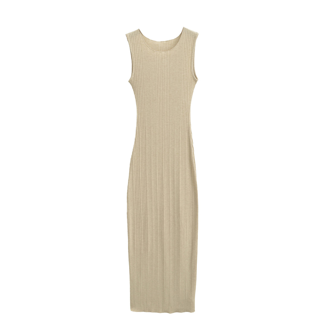 Women Fitted Sleeveless Ribbed Maxi Dress with Round Neckline Mune Fashion