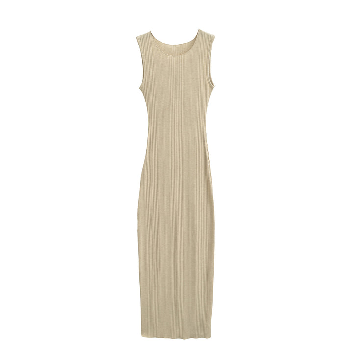 Women Fitted Sleeveless Ribbed Maxi Dress with Round Neckline Mune Fashion