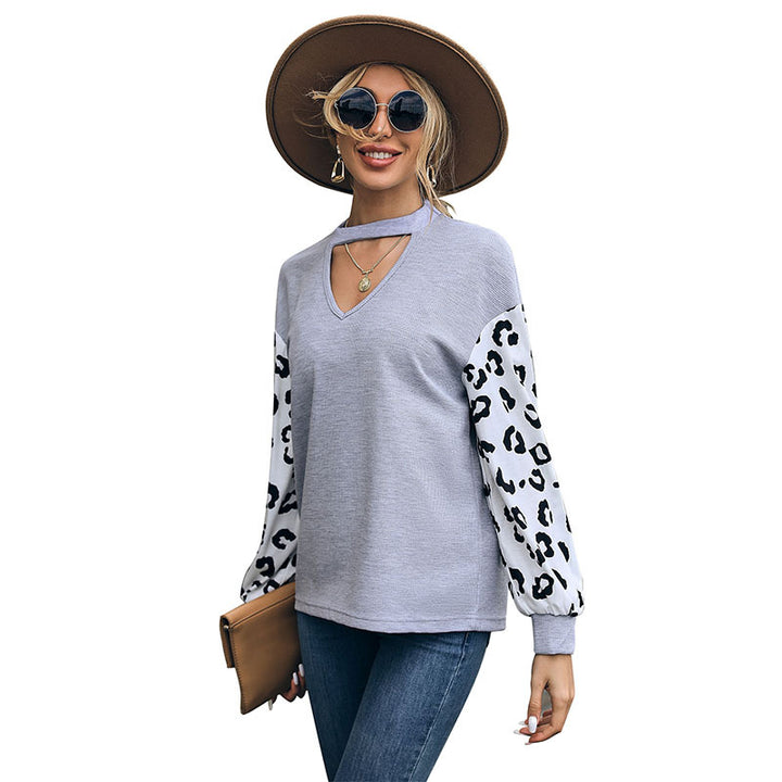 Women Casual Sweater with Leopard Sleeves Mune Fashion